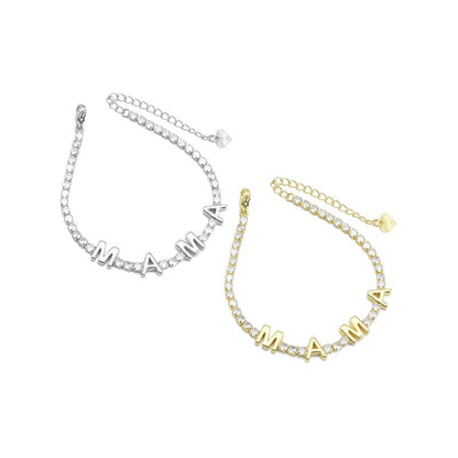 Gold Silver MAMA Tennis Chain Bracelet, Sku#LD370