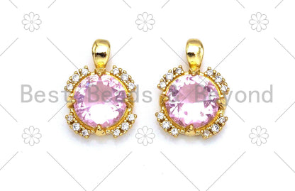Pink CZ Micro Pave Cute Round Shape Pendant, 18K Gold Filled Round CZ Charm, Big CZ Pave Pendant, 11x15mm, Sku#LK372