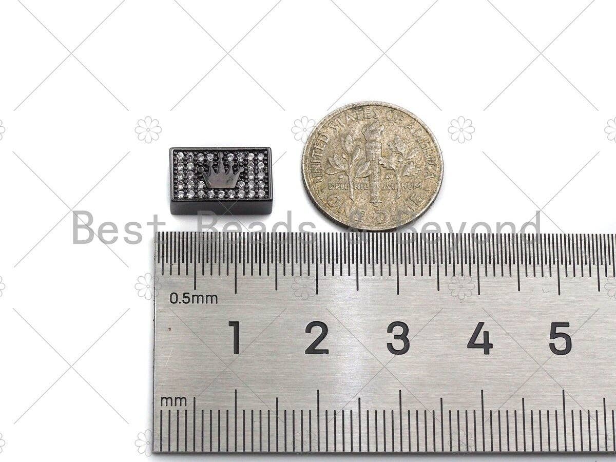 CZ Large Hole Crown On Cuboid Spacer Micro Pave Beads, Cubic Zirconia Cuboid  Space Beads, Men's Bracelet Findings, 13x7mm, SKU#LD08