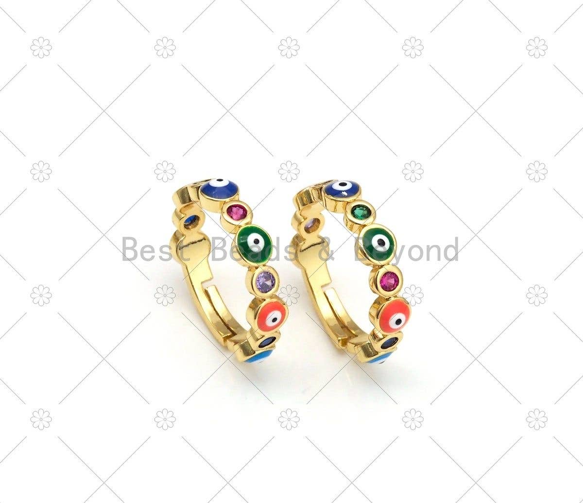 Enamel Evil Eye with CZ Adjustable Ring, Sku#LD163
