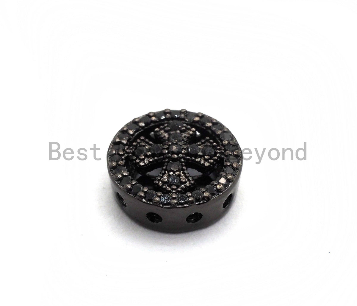 Black CZ Pave Cross Spacer Coin, sku#C99