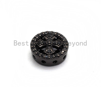 Black CZ Pave Cross Spacer Coin, sku#C99