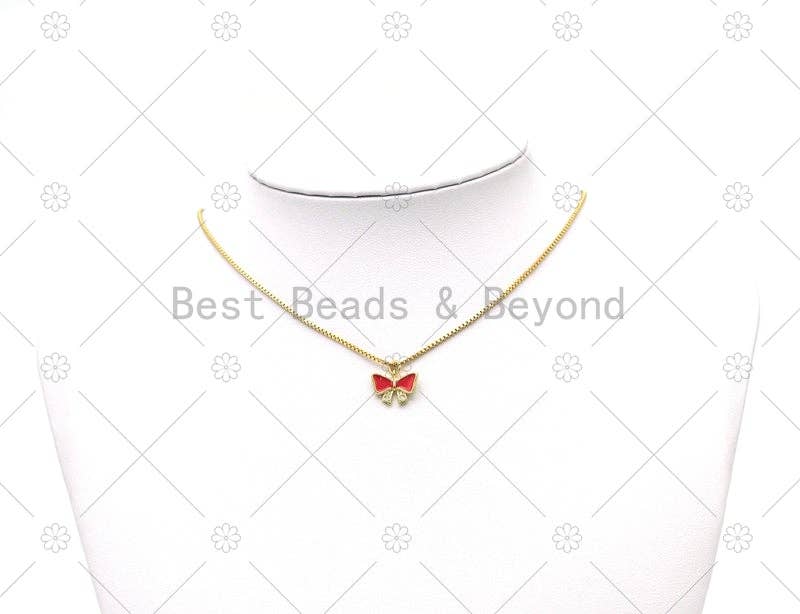 CZ Micro Pave Colorful Enamel Bowknot Shape Pendant,18K Gold Filled Bowknot Charm, Necklace Bracelet Charm Pendant, Sku#LD192