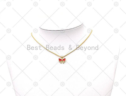 CZ Micro Pave Colorful Enamel Bowknot Shape Pendant,18K Gold Filled Bowknot Charm, Necklace Bracelet Charm Pendant, Sku#LD192