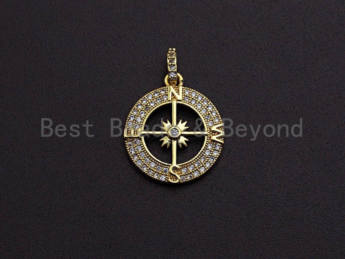 Clear CZ Micro Pave Hollow out Compass Pendant/Charm,Z458