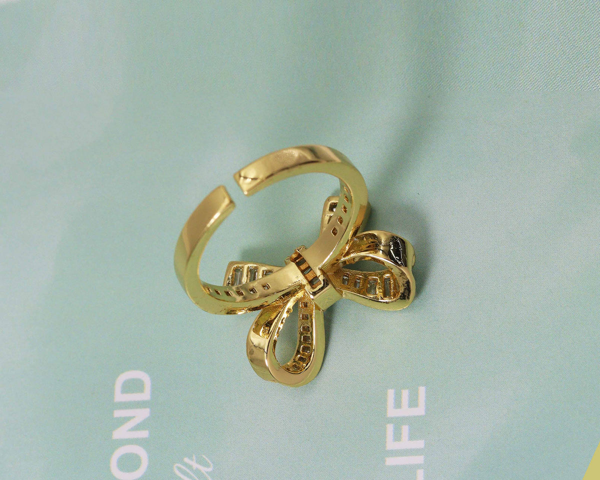 Gold Silver Baguette CZ Bow Shape Ring,Sku#X302