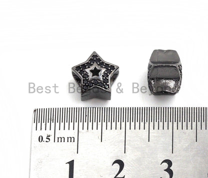 Black CZ Pave On Black Micro Pave Hollow Puffy Star Spacer Beads,sku#C96