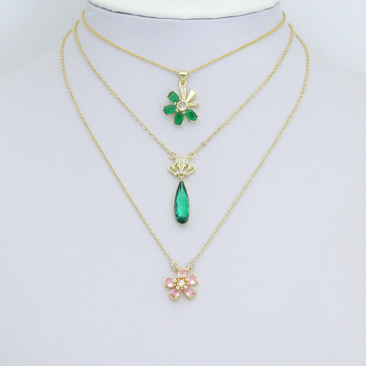 CZ Cherry Flower Crown clover Charm Pendant,Sku#LK1258