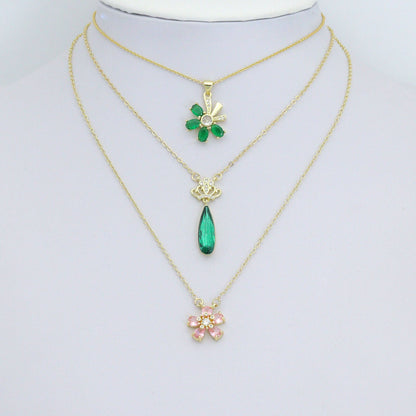 CZ Cherry Flower Crown clover Charm Pendant,Sku#LK1258