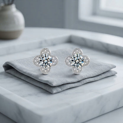 S925 Moissanite Clover Stud Earrings, Sterling Silver Minimalist Earrings Jewelry