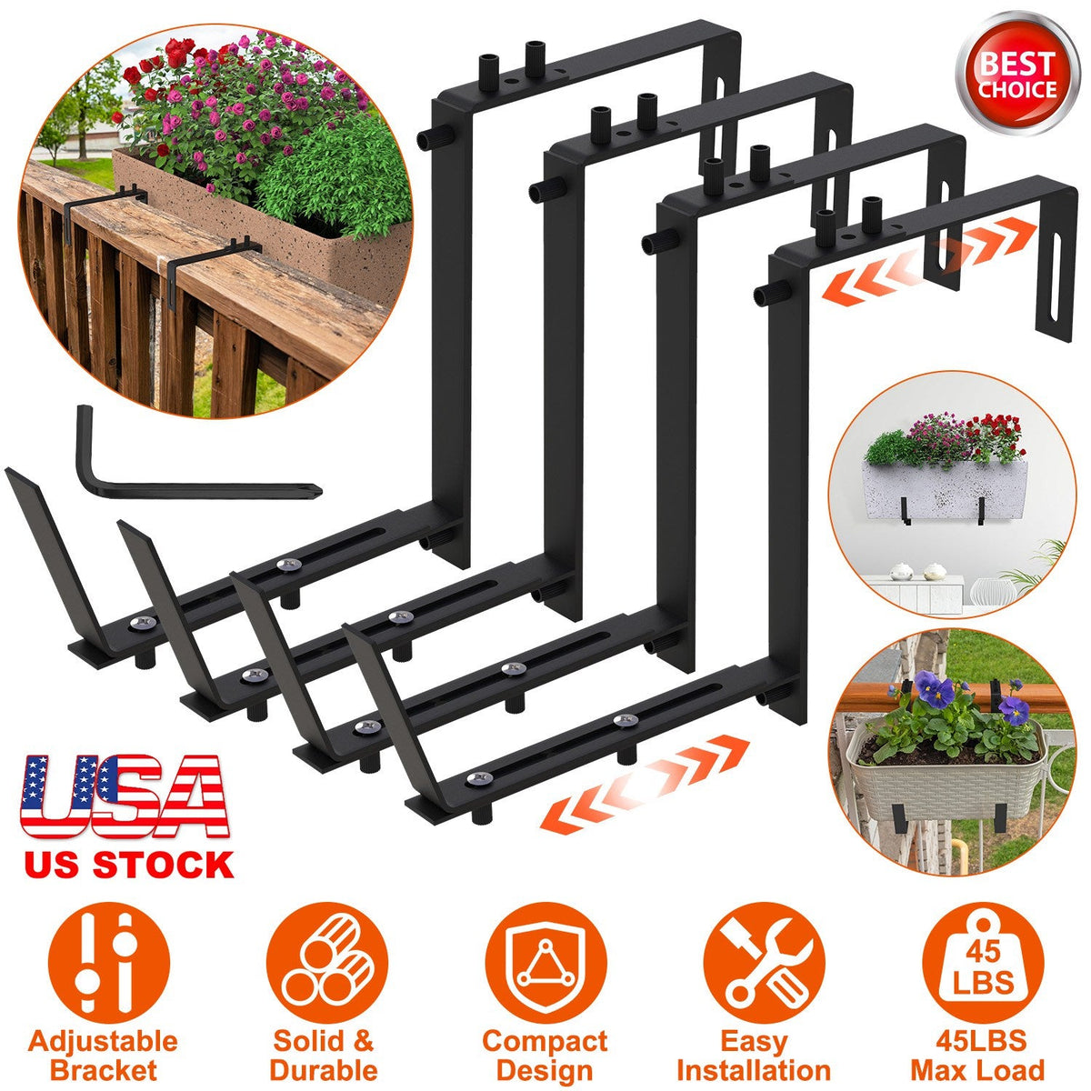 Adjustable Planter Box Brackets for Windowsills