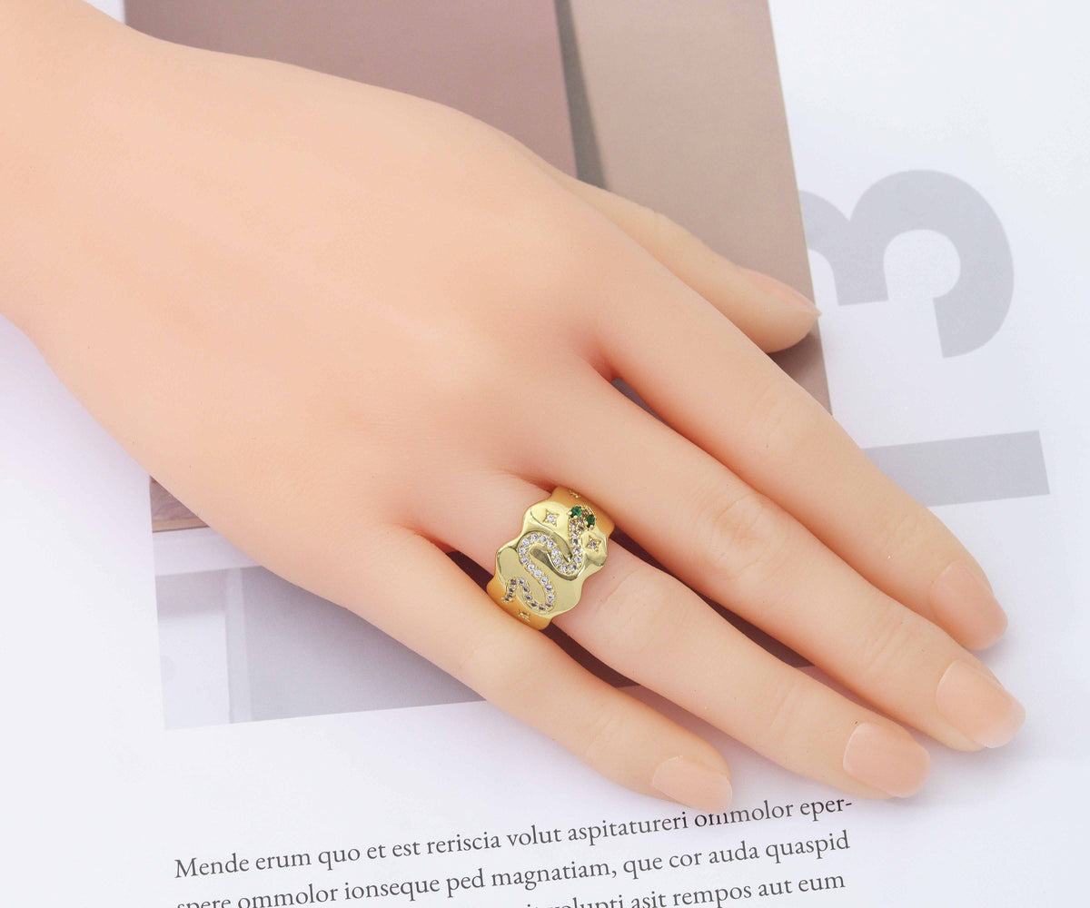 CZ Snake on Band Adjustable Ring, Sku#JL102