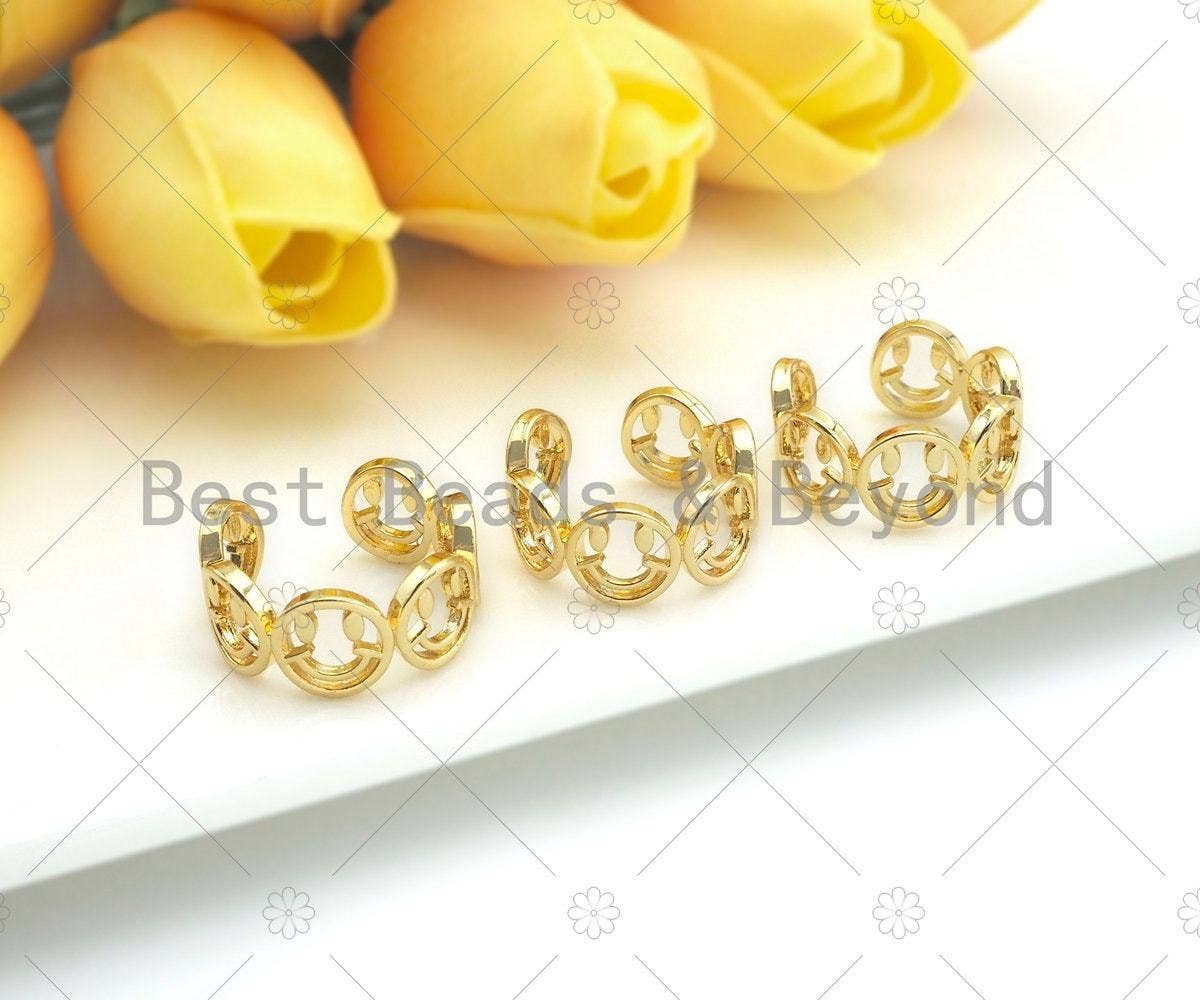 CZ Gold Smiley Face Adjustabe Ring, Sku#LD42