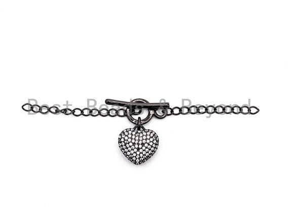 1set, CZ Micro Pave Heart Shaped Toggle Clasp, CZ Pave Gold,Silver,Black,Rose Gold Toggle Clasp for Jewelry Making, 13mm, sku#AA2