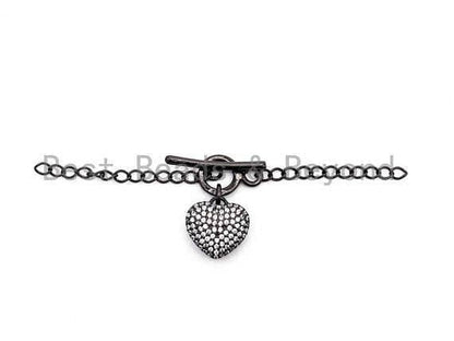 1set, CZ Micro Pave Heart Shaped Toggle Clasp, CZ Pave Gold,Silver,Black,Rose Gold Toggle Clasp for Jewelry Making, 13mm, sku#AA2