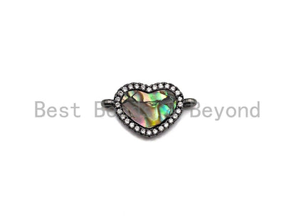 CZ Micro Pave Abalone Heart Connector Beads, Cubic Zirconia Space Connector, Abalone Stone Charm, 10x17mm,SKU#Z934