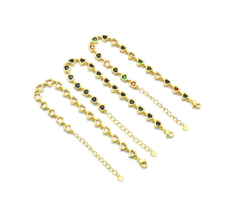 Colorful CZ Gold Star Heart Adjustable Bracelet, Sku#LD372