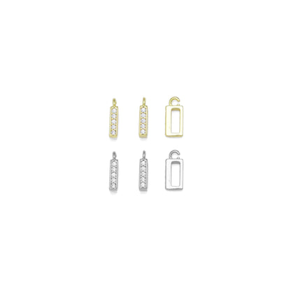 CZ Pave Rectangle Gold Silver Charm holder, Bail Pendant, Sku#A245