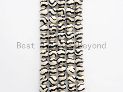 Dzi Black Band Faceted Round Beads,  Zebra Striped Tibetan A