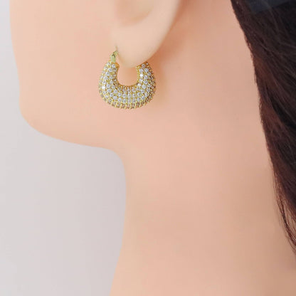 Gold Silver CZ Bag Shape Earrings, Sku#A269