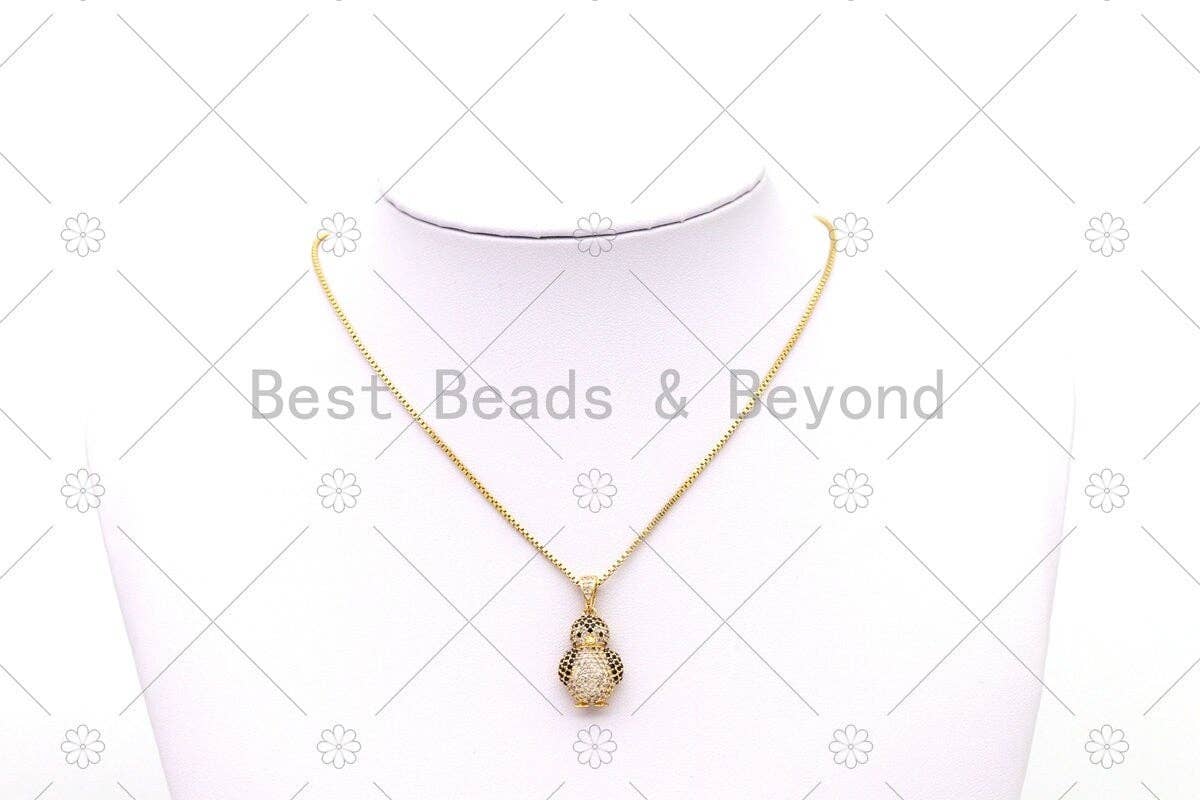 CZ Micro Pave 3D Penguin Shape Pendant, 18K Gold Filled Penguin Charm, Necklace Bracelet Charm Pendant, Sku#LD165