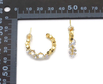 Gold Silver Crystal Diamond cut Ball Hoop Earrings, Sku#LX474c