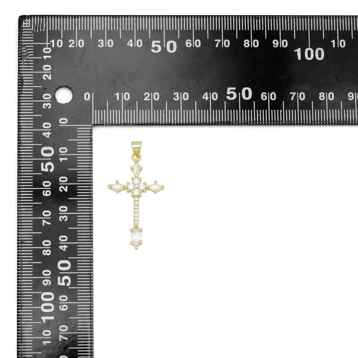 Gold Clear Oval CZ Cross Charm Pendant, Sku#LD639