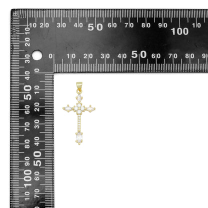 Gold Clear Oval CZ Cross Charm Pendant, Sku#LD639