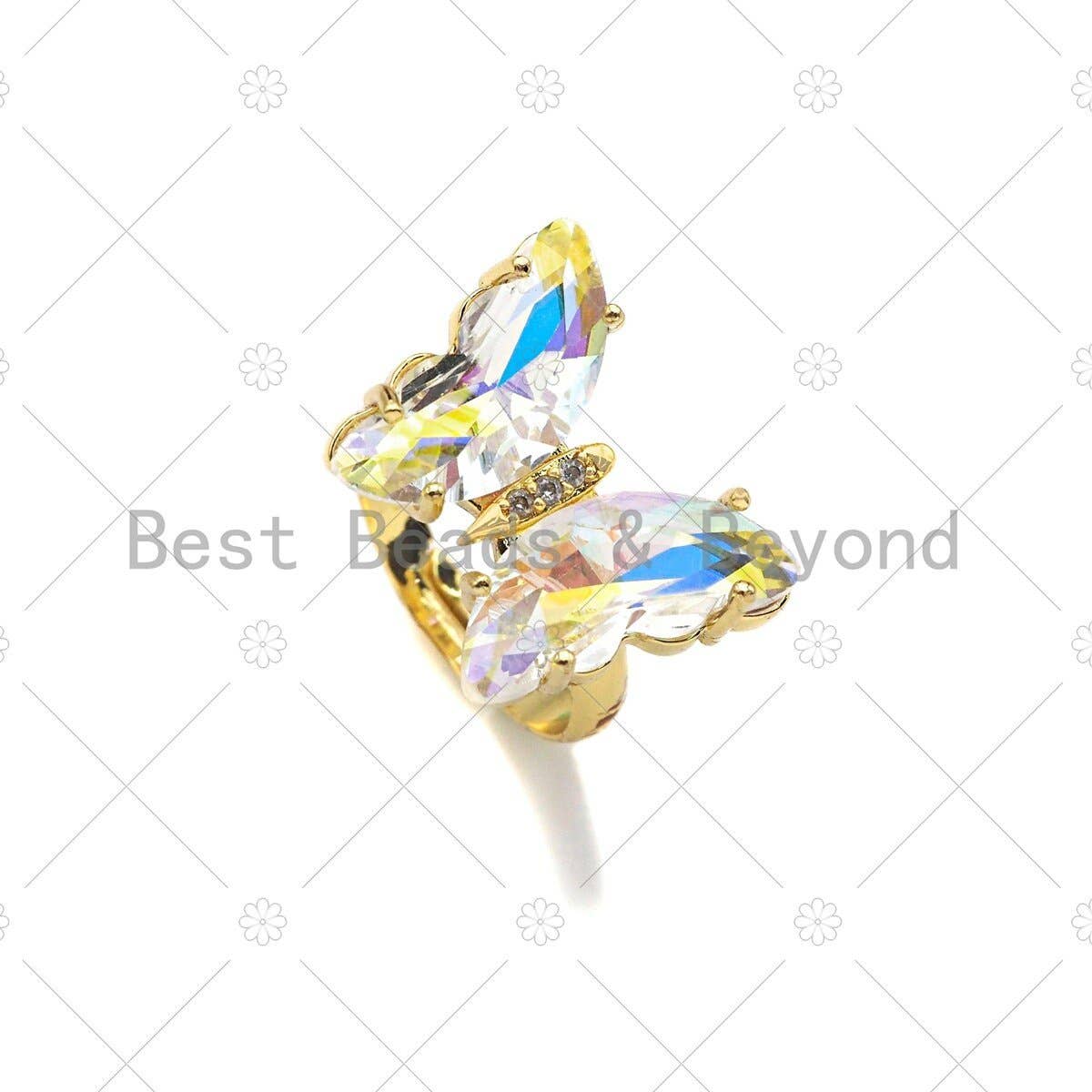 Colorful Glass Butterfly Shape Adjustable Ring, Sku#LD87