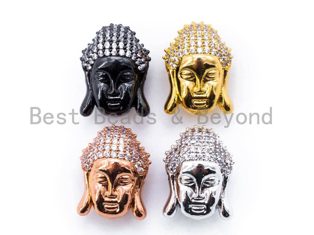 CZ Micro Pave Buddha Head Beads, Cubic Zirconia Pave Charm, Buddha Head Space Beads, 18x14mm, sku#C49