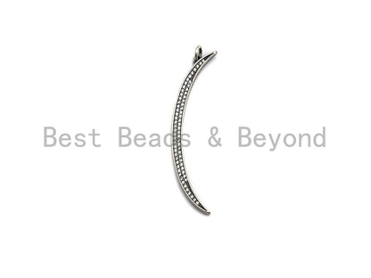 Oxidized Silver CZ Micro Pave Crescent Moon Shaped Pendant/Charm, Antique Silver Thin Moon, Cubic Zirconia Pendant Charm, 3x49mm,sku#X122