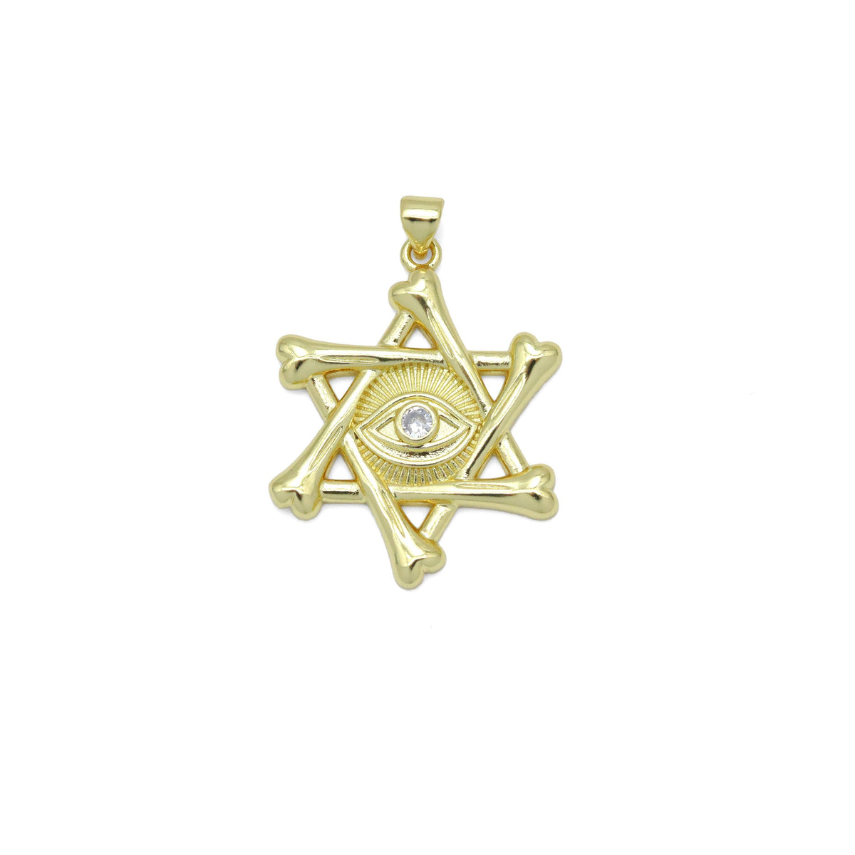 Gold Clear CZ Evil Eye Star Charm Pendant, Sku#LK981