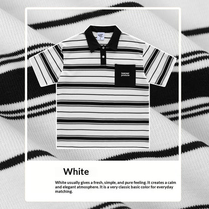 Loose-fitting Polo Shirt With A Lapel Collar Short-sleeved Striped T-shirt