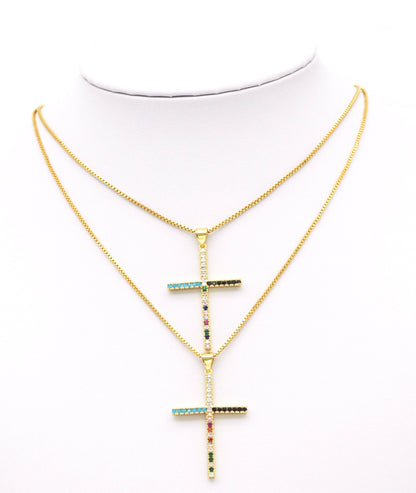 Colorful CZ Cross Pendant, Sku#LK598