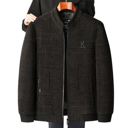 Men's Casual Jacket for Middle-Aged and Elderly Spring Autumn Loose Fit Solid Color
