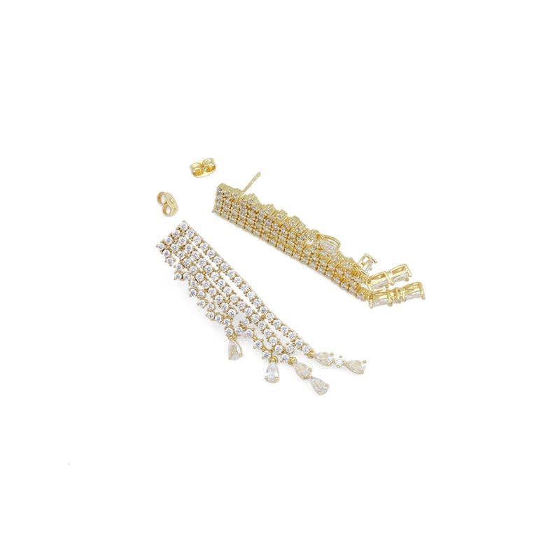 Tennis CZ with Teardrop Dangle Statement earrings, Sku#A270