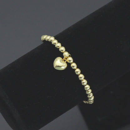 Gold Hematite Ball Beads with Puffy heart stretchy Bracelet, Sku#L726