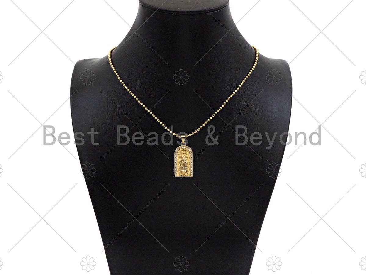 CZ Micro Pave Virgin Mary On Arched Door Shape Pendant/Charm,Cubic Zirconia Charm, 14x27mm, Sku#LD28