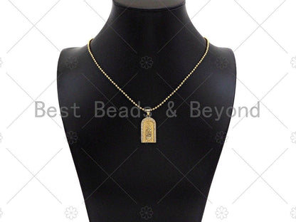 CZ Micro Pave Virgin Mary On Arched Door Shape Pendant/Charm,Cubic Zirconia Charm, 14x27mm, Sku#LD28