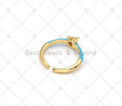 Enamel with Heart Shape Diamond CZ Adjustable Ring, Sku#X282