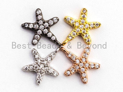 CZ Micro Pave Small Starfish Pendant/Charm, Cubic Zirconia Pendant in Gold Rose gold Black Silver, Fashion Jewelry Findings, 9x10mm, sku#B77