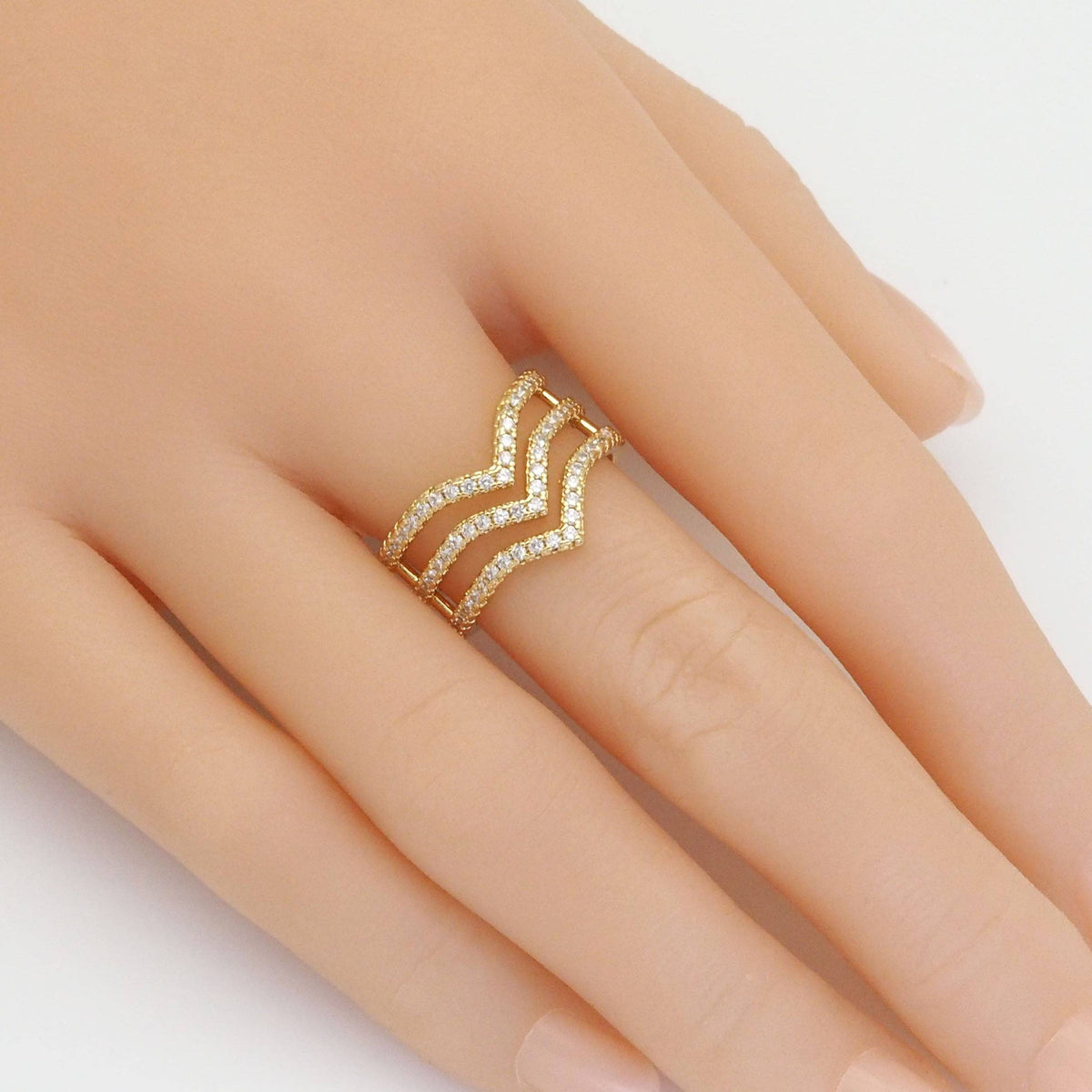 Gold CLear CZ Waveline Adjustable Ring, Sku#LD446