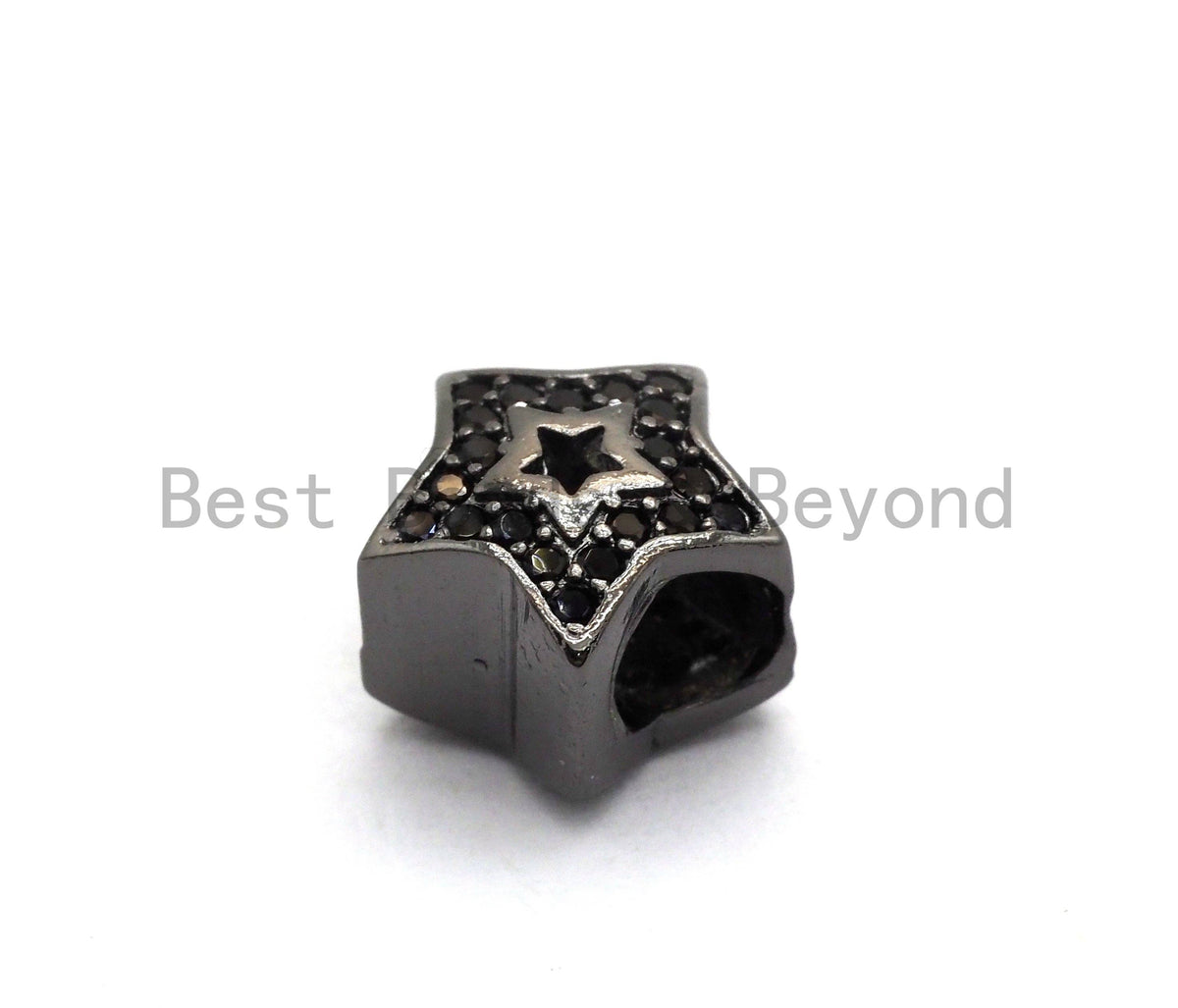 Black CZ Pave On Black Micro Pave Hollow Puffy Star Spacer Beads,sku#C96