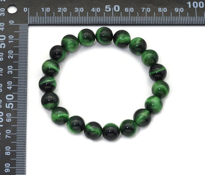 Natural Green Tiger Eye Round Smooth Stretchy Bracelet, Sku#