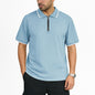 Mens Jacquard Loose-Fit Short-Sleeve Zip-Up Polo Shirt