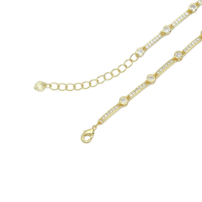 Clear CZ Round CZ Bar Link Adjustable Bracelet, Sku#LD617