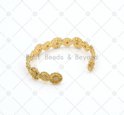 CZ Micropave Sunflower Bangle Bracelet, Sku#X275
