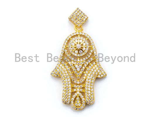 CZ Micro Pave Hamsa Hand with Flat Square Bail Pendant, Cubic Zirconia Pendant, 26x45mm, sku#L37