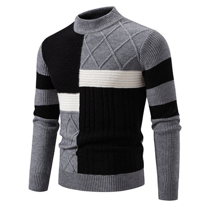 Mens Knitted Sweater With Color-block Design