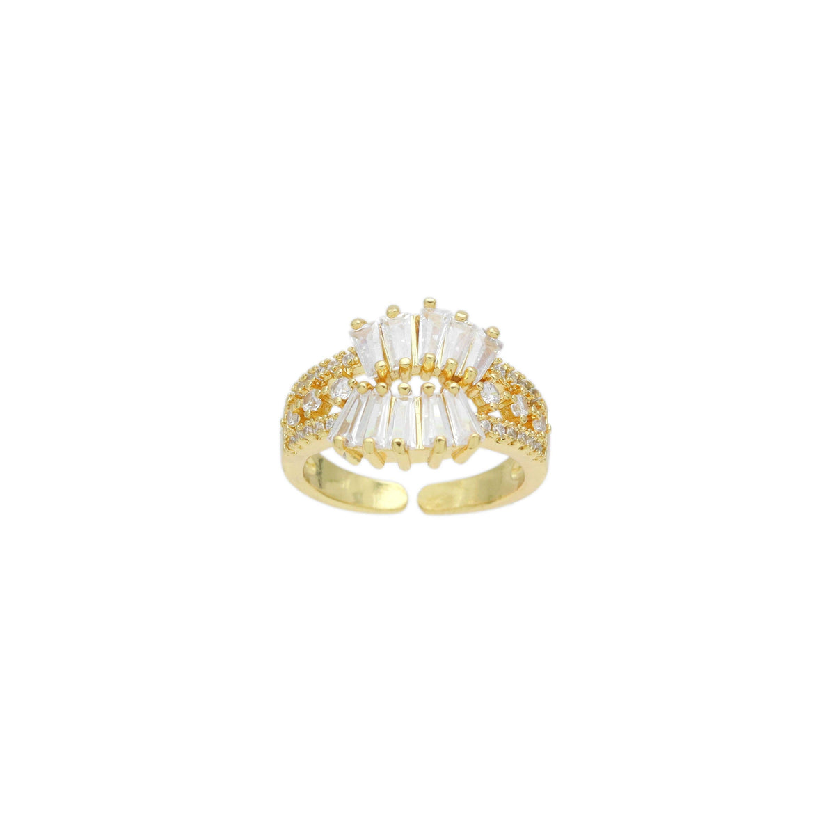 Baguette CZ Feather Shaple Statement Adjustable Ring, Sku#LD614